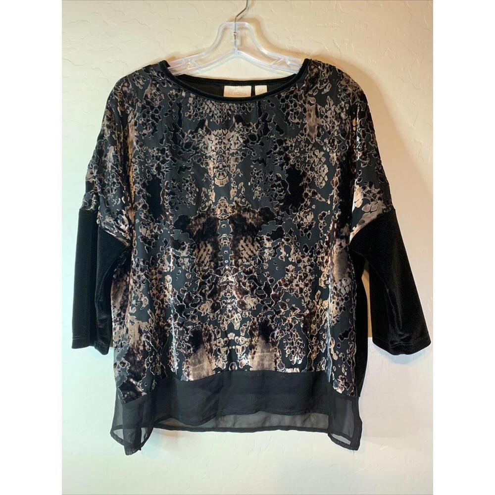Chicos‎ Black Tan velvet Burn Out Snake print Blouse 0/S 0175